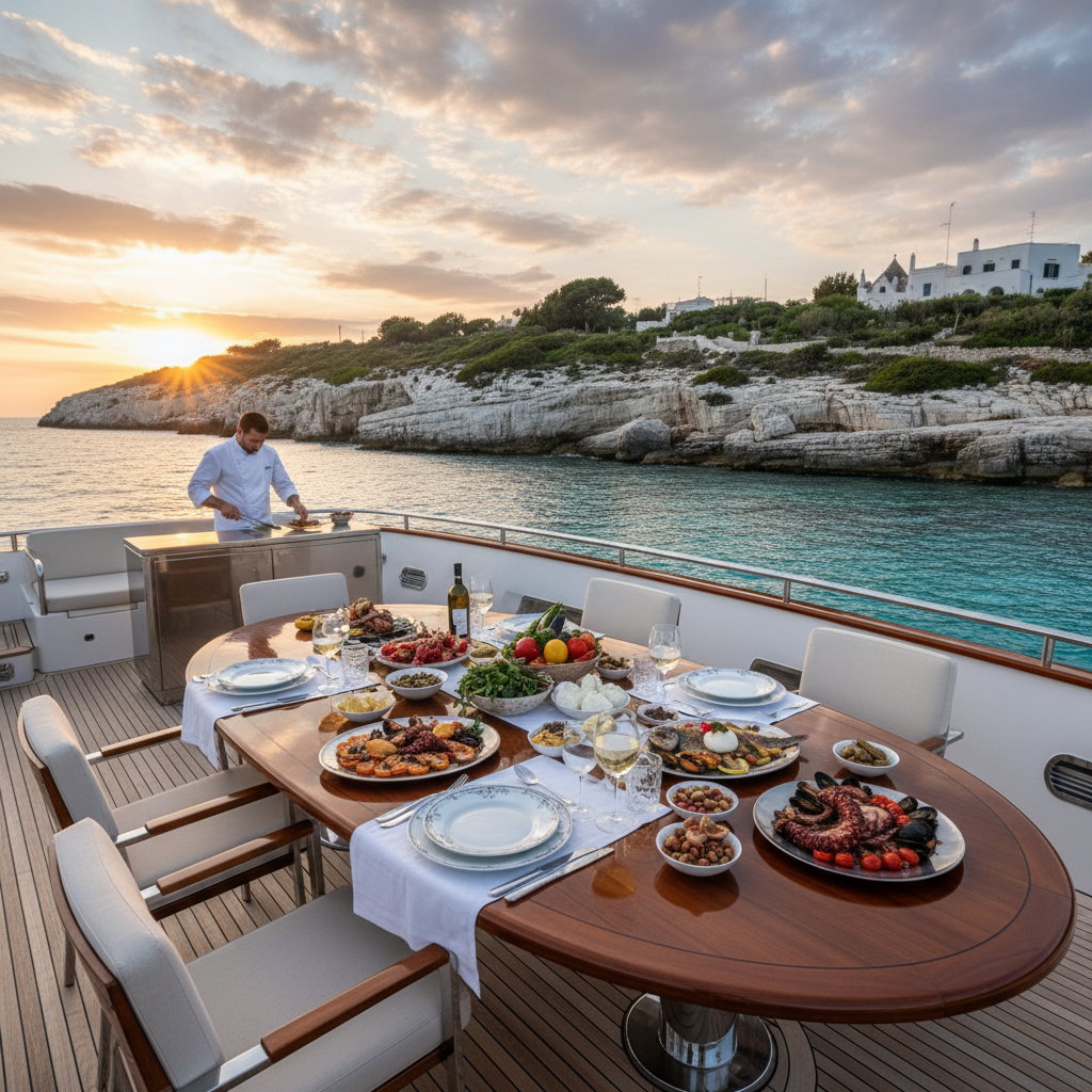 Puglia Yacht Charter: Private Chef Dining on the Adriatic Sea