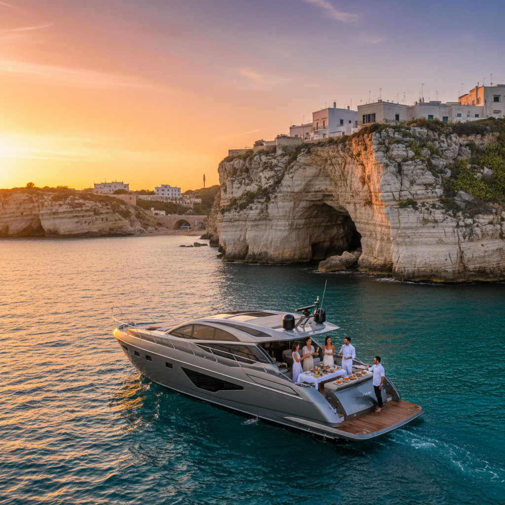 Puglia's Elite Yacht Charters: Champagne, Private Chef & Sunset